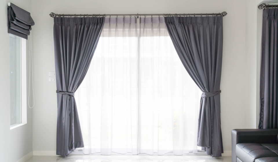 Curtain interior decoration in living room with sunlight